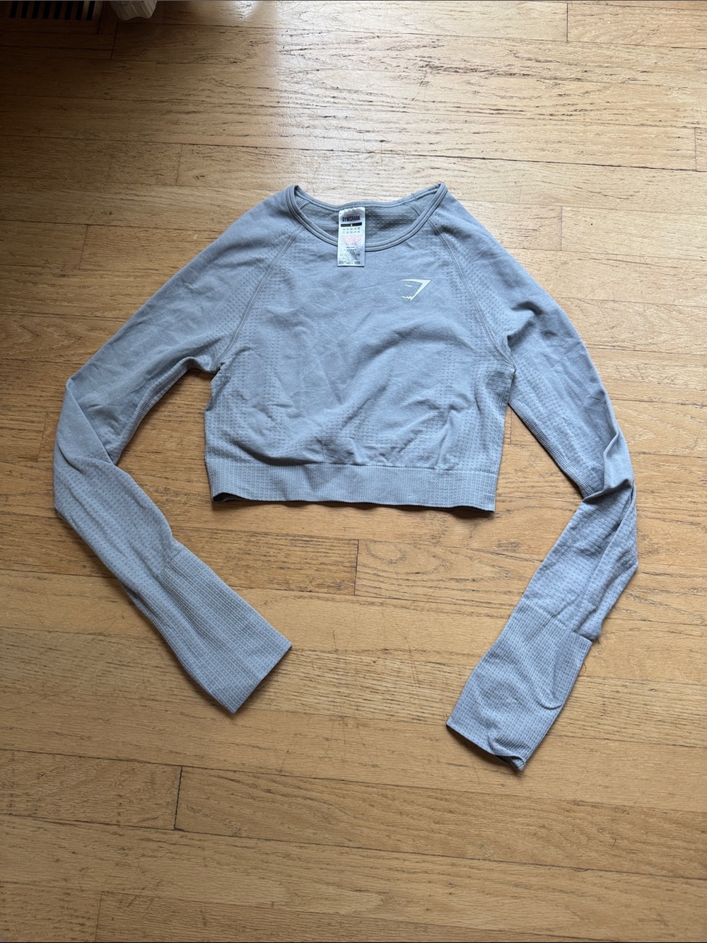 Gymshark Light Gray Cropped Crewneck Long-Sleeve Top